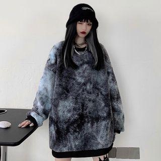 Tie-dyed Fleece Round Neck Top As Shown In Figure - One Size