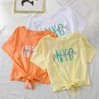 Short-sleeve Letter Print Tie-front T-shirt