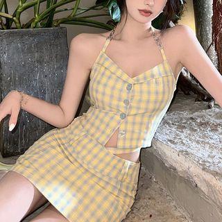 Halter Plaid Top / Skirt