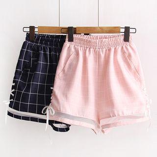 Mesh Panel Lace-up Shorts