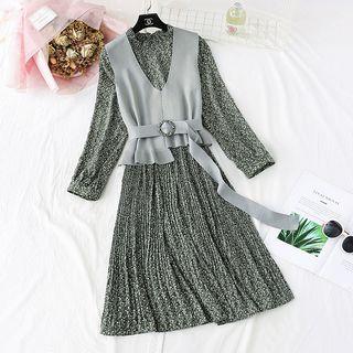 Set: Floral Chiffon Midi Dress + Sleeveless Knit Top