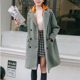 Mock Two Piece Contrast Hooded Coat
