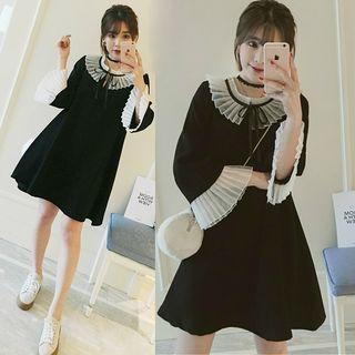 Pleated Collar Bell-sleeve Dress