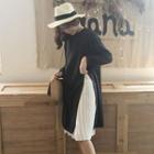 Long Sleeve Mock Two Piece Pleated Hem Dress