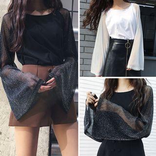 Long-sleeve Glitter Paneled T-shirt