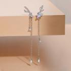 Non-matching Rhinestone Dangle Earrings 1 Pair - Silver - One Size