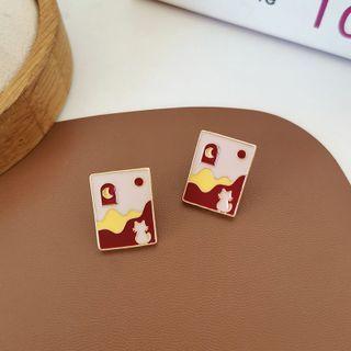 Cat Rectangle Alloy Earring