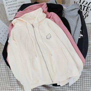 Lettering Smiley Face Embroidered Zip-up Hoodie