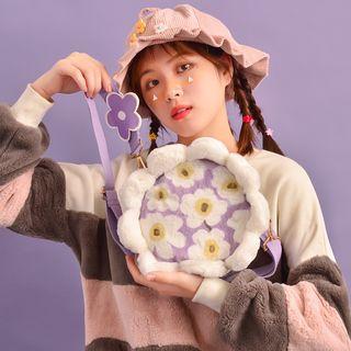 Faux Fur Flower Round Crossbody Bag Purple - One Size