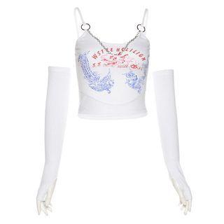 Set: Patterned Cropped Camisole Top + Fingerless Gloves
