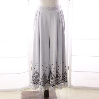 Lace Trim Patterned Wide-leg Pants