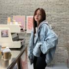 Button-up Hooded Denim Mock Two Piece Jacket