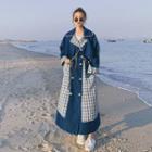 Double-breasted Plaid Panel Long Coat