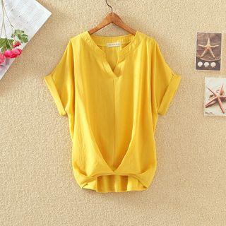 Short-sleeve Open-placket Blouse