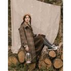 Single-breasted Plaid Long Coat Brown - One Size