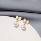 Bow Faux Pearl Drop Earring 1 Pair - E4660 - Gold & White - One Size