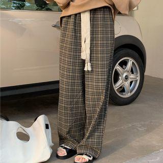 Plaid Wide Leg Pants Brown & Gray - One Size