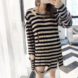 Striped Cut Out Long Sweater