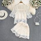 Set: Lace Top + Shorts + Camisole Almond - One Size