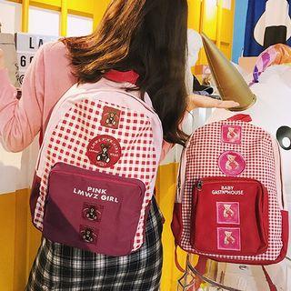 Bear Print Check Backpack