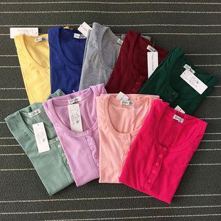 Plain Long-sleeve Henley Top