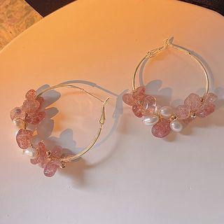 Flower Freshwater Pearl Alloy Hoop Earring 1 Pair - 71 - White & Pink - One Size