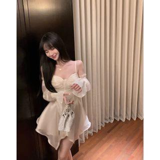 Long-sleeve Cold Shoulder Irregular Mini Corset Dress