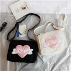 Heart Sequined Canvas Messenger Bag