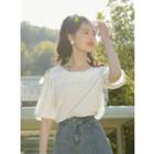Elbow-sleeve Cold-shoulder Blouse White - One Size