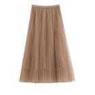 High-waist Plain Mesh A-line Midi Skirt
