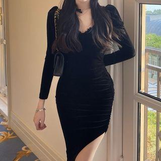 Asymmetrical Hem Midi Bodycon Dress