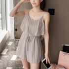 Mock Two-piece Spaghetti Strap Striped Chiffon Playsuit