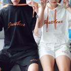 Set: Lettering Couple Matching Hooded T-shirt + Shorts