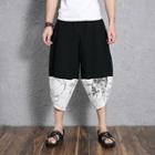 Ink Print Panel Capri Straight-cut Pants