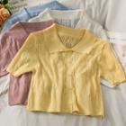 Eyelet Button-up Light Knit Top In 6 Colors