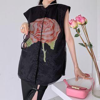 Sleeveless Rose Print Blouse