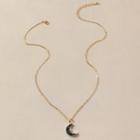 Rhinestone Crescent Necklace 20055 - 1pc - Gold & Blue - One Size