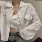 Long-sleeve Cropped Cutout Shirt / Camisole Top