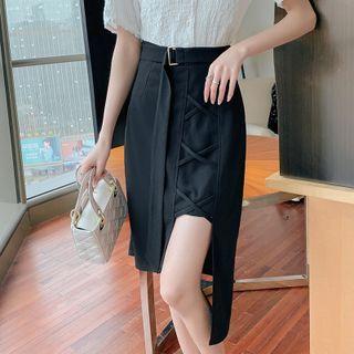 Lace Up Asymmetrical Pencil Skirt