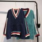 Contrast Trim Cable-knit Sweater