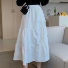 Band-waist Ruched Drawstring Midi Skirt