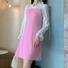 Long-sleeve Two Tone Shift Dress