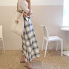 Linen Blend Plaid Long Pinafore Dress Beige - One Size