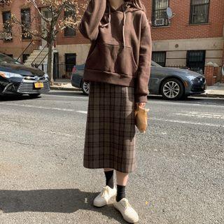 Hoodie / Plaids Midi A-line Skirt