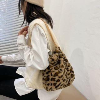 Leopard Print Furry Tote Bag