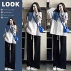 Color Block Sweater / Drawstring Straight Leg Pants