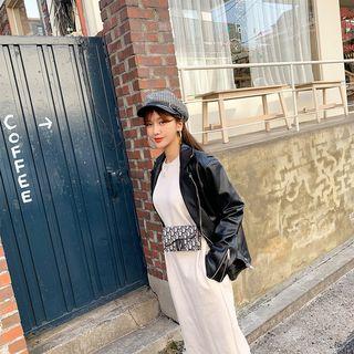 Faux-leather Biker Jacket Black - L