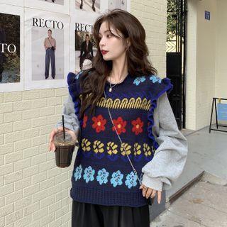 Ruffled Floral Jacquard Sweater Vest