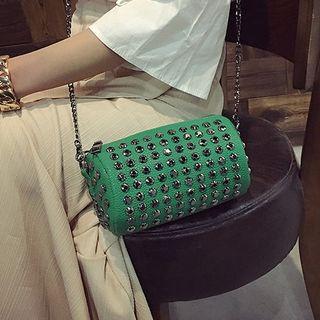 Faux-leather Studded Barrel Bag