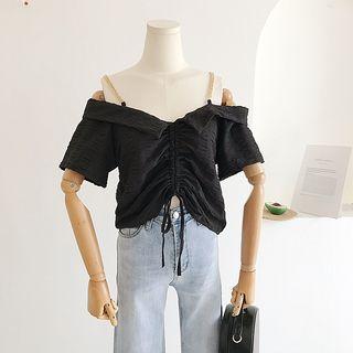Ruched Front Off-shoulder Cropped Top